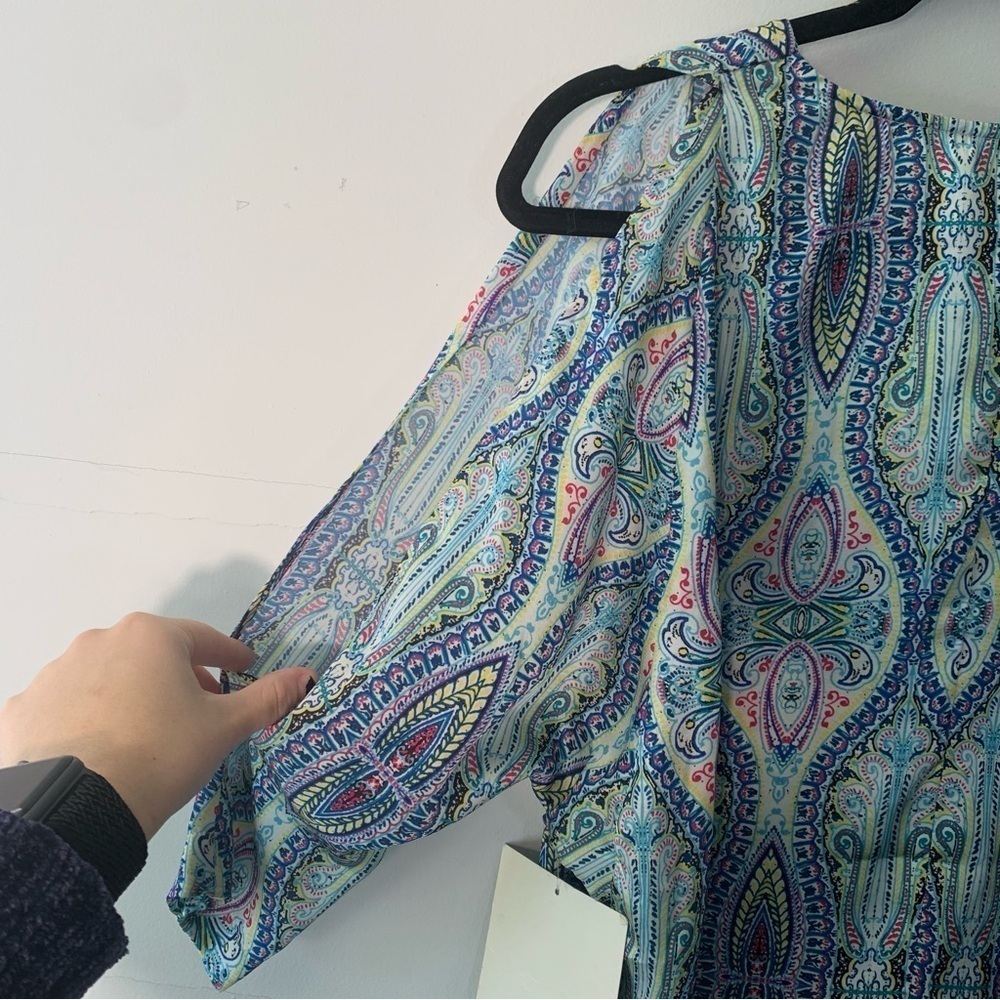 NWT Boston Proper Silk Shift Dress Multicolor Print Split Sleeves Pockets size 2 - Picture 3 of 6